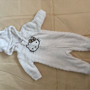 Hello Kitty White Plush Hooded One-Piece with Embroidered Face